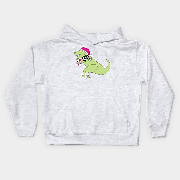 Pink Christmas T-Rex Kids Hoodie by Jacqueline Hurd